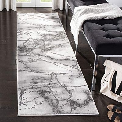 Safavieh Zeitgenössische Teppich für Wohnzimmer, Esszimmer, Schlafzimmer Craft Collection, Kurzer Flor, Grau und Silber, 69 X 244 cm Safavieh Zeitgenössische Teppich für Wohnzimmer, Esszimmer, Schlafzimmer Craft Collection, Kurzer Flor, Grau und Silber, 69 X 244 cm