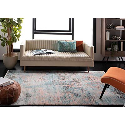 Safavieh Zeitgenössische Teppich für Wohnzimmer, Esszimmer, Schlafzimmer Shivan Collection, Kurzer Flor, Blau und Elfenbein, 183 X 274 cm Safavieh Zeitgenössische Teppich für Wohnzimmer, Esszimmer, Schlafzimmer Shivan Collection, Kurzer Flor, Blau und Elfenbein, 183 X 274 cm
