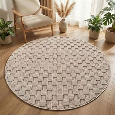 Carpetsale24 Teppich Rund 160 cm Beige Karo Design Bouclé Schlingenflor Skandi Stil Modern Weich Strapazierfähig Pflegeleicht großer runder Teppich für Wohnzimmer Esszimmer Schlafzimmer Carpetsale24 Teppich Rund 160 cm Beige Karo Design Bouclé Schlingenflor Skandi Stil Modern Weich Strapazierfähig Pflegeleicht großer runder Teppich für Wohnzimmer Esszimmer Schlafzimmer
