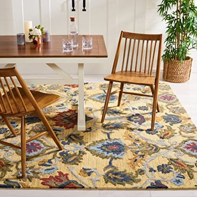Safavieh Zeitgenössische Teppich für Wohnzimmer, Esszimmer, Schlafzimmer Blossum Collection, Kurzer Flor, Gold und Mehrfarbig, 244 X 305 cm Safavieh Zeitgenössische Teppich für Wohnzimmer, Esszimmer, Schlafzimmer Blossum Collection, Kurzer Flor, Gold und Mehrfarbig, 244 X 305 cm