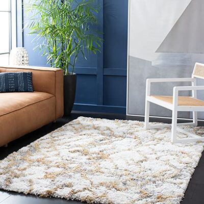 Safavieh Zottelig Teppich für Wohnzimmer, Esszimmer, Schlafzimmer Horizon Shag Collection, Kurzer Flor, Elfenbein und Gold, 91 X 152 cm Safavieh Zottelig Teppich für Wohnzimmer, Esszimmer, Schlafzimmer Horizon Shag Collection, Kurzer Flor, Elfenbein und Gold, 91 X 152 cm