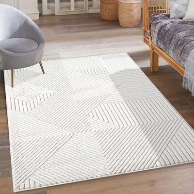 carpet city Kurzflor Teppich Grau, Creme 160x230 cm Wohnzimmer-Teppiche Hochtief-Muster, 3D-Effekt Geometrisches Muster, Gestreift Flachflor Bodenbelag, Deko Schlafzimmer carpet city Kurzflor Teppich Grau, Creme 160x230 cm Wohnzimmer-Teppiche Hochtief-Muster, 3D-Effekt Geometrisches Muster, Gestreift Flachflor Bodenbelag, Deko Schlafzimmer