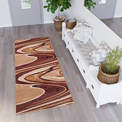 TAPISO Dream Läufer Teppich Flur Brücke Modern Wellen Streifen Linien Abstrakt Muster in Braun Beige Designer Wohnzimmer ÖKOTEX 70 x 180 cm TAPISO Dream Läufer Teppich Flur Brücke Modern Wellen Streifen Linien Abstrakt Muster in Braun Beige Designer Wohnzimmer ÖKOTEX 70 x 180 cm