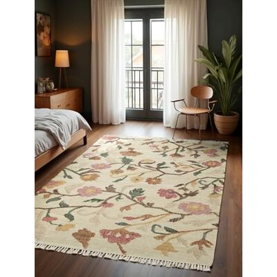 ELLE Decoration Afghan Kelim Violette Floraler Traditionr Wohnzimmerteppich, Handgewebt, Jute & Baumwolle mit Fransen für Wohnzimmer, Schlafzimmer Creme Multifarben, 200x300 cm ELLE Decoration Afghan Kelim Violette Floraler Traditionr Wohnzimmerteppich, Handgewebt, Jute & Baumwolle mit Fransen für Wohnzimmer, Schlafzimmer Creme Multifarben, 200x300 cm
