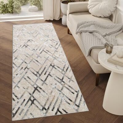 TAPISO Crystal Teppich Läufer Glänzend Grau Beige Schwarz Modern Gitter Verwischt Muster Wohnzimmer Schlafzimmer Flur Eingang ÖKO-TEX 70 x 220 cm TAPISO Crystal Teppich Läufer Glänzend Grau Beige Schwarz Modern Gitter Verwischt Muster Wohnzimmer Schlafzimmer Flur Eingang ÖKO-TEX 70 x 220 cm