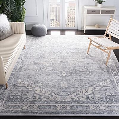 Safavieh Traditionell Teppich für Wohnzimmer, Esszimmer, Schlafzimmer Brentwood Collection, Kurzer Flor, Creme und Grau, 90 x 90 cm Safavieh Traditionell Teppich für Wohnzimmer, Esszimmer, Schlafzimmer Brentwood Collection, Kurzer Flor, Creme und Grau, 90 x 90 cm