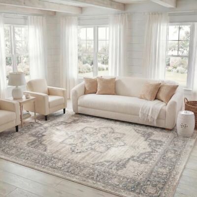SAFAVIEH Traditionell Teppich für Wohnzimmer, Esszimmer, Schlafzimmer Brentwood Collection, Kurzer Flor, Creme und Grau, 240 X 300 cm SAFAVIEH Traditionell Teppich für Wohnzimmer, Esszimmer, Schlafzimmer Brentwood Collection, Kurzer Flor, Creme und Grau, 240 X 300 cm