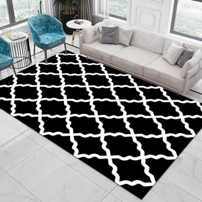 ART Wohnzimmer Teppich schwarz weiß Retro Gitter Streifen Waschbarer Teppich Baumwolle Kurzflor Extra Weich Pflegeleicht für Badezimmer Schlafzimmer Küche Eingangsbereich 100x150cm ART Wohnzimmer Teppich schwarz weiß Retro Gitter Streifen Waschbarer Teppich Baumwolle Kurzflor Extra Weich Pflegeleicht für Badezimmer Schlafzimmer Küche Eingangsbereich 100x150cm