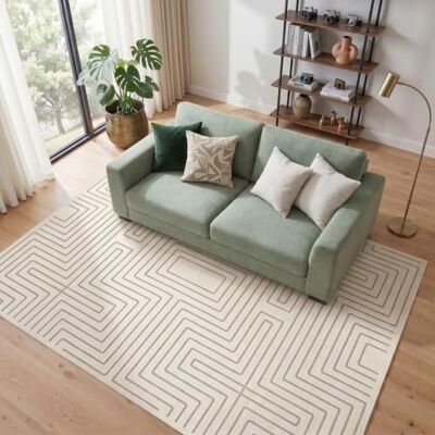 LITTLE TREE Teppich Wohnzimmer, 160 x 230 cm Waschbarer Teppich, Geometrischer Carpet Living Room, Anti-Rutsch Unterseite & Oeko-TEX Kurzflor Teppiche, Modern Carpet, Beige LITTLE TREE Teppich Wohnzimmer, 160 x 230 cm Waschbarer Teppich, Geometrischer Carpet Living Room, Anti-Rutsch Unterseite & Oeko-TEX Kurzflor Teppiche, Modern Carpet, Beige