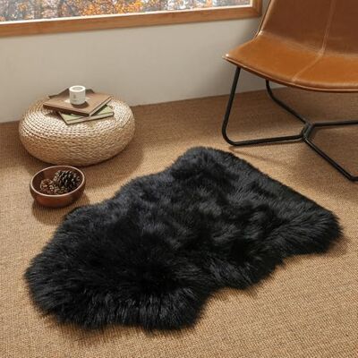 Ashler Home Deco Weicher Kunstfell-Teppich aus Schaffell, schwarz, flauschig, für Schlafzimmer, Wohnzimmer, 7 x 90 cm Ashler Home Deco Weicher Kunstfell-Teppich aus Schaffell, schwarz, flauschig, für Schlafzimmer, Wohnzimmer, 7 x 90 cm