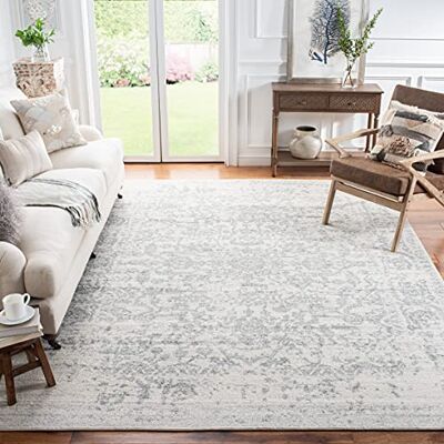 Safavieh Distressed Teppich für Wohnzimmer, Esszimmer, Schlafzimmer Madison Collection, Kurzer Flor, Silber und Elfenbein, 91 X 152 cm Safavieh Distressed Teppich für Wohnzimmer, Esszimmer, Schlafzimmer Madison Collection, Kurzer Flor, Silber und Elfenbein, 91 X 152 cm
