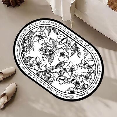 Rururug SRTJURFG Oval Teppich Modernes Design Kurzflor Teppich Treppe Waschküche Läufer Teppich Küche Bodenmatte Waschbar Teppich Einfache Schwarze und weiße botanische Blumen, 80 x 160 cm Rururug SRTJURFG Oval Teppich Modernes Design Kurzflor Teppich Treppe Waschküche Läufer Teppich Küche Bodenmatte Waschbar Teppich Einfache Schwarze und weiße botanische Blumen, 80 x 160 cm
