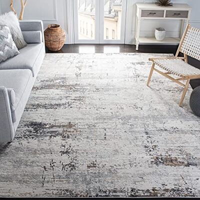 Safavieh Zeitgenössische Teppich für Wohnzimmer, Esszimmer, Schlafzimmer Amelia Collection, Kurzer Flor, Elfenbein und Grau, 201 X 201 cm Safavieh Zeitgenössische Teppich für Wohnzimmer, Esszimmer, Schlafzimmer Amelia Collection, Kurzer Flor, Elfenbein und Grau, 201 X 201 cm