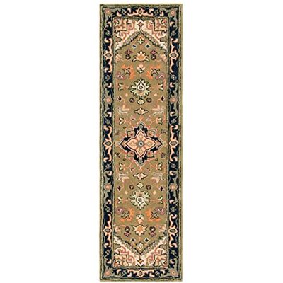 Safavieh Traditionell Teppich für Wohnzimmer, Esszimmer, Schlafzimmer Heritage Collection, Kurzer Flor, Grün und Hellbraun, 69 X 183 cm Safavieh Traditionell Teppich für Wohnzimmer, Esszimmer, Schlafzimmer Heritage Collection, Kurzer Flor, Grün und Hellbraun, 69 X 183 cm