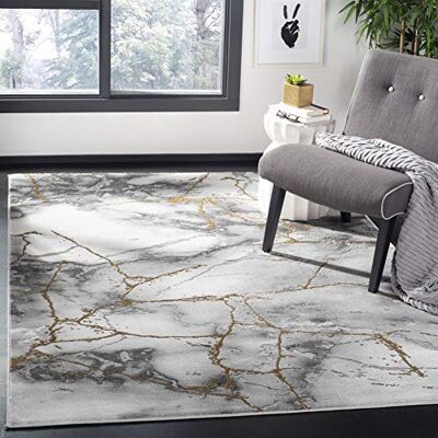 Safavieh Zeitgenössische Teppich für Wohnzimmer, Esszimmer, Schlafzimmer Craft Collection, Kurzer Flor, Grau und Gold, 79 X 152 cm Safavieh Zeitgenössische Teppich für Wohnzimmer, Esszimmer, Schlafzimmer Craft Collection, Kurzer Flor, Grau und Gold, 79 X 152 cm
