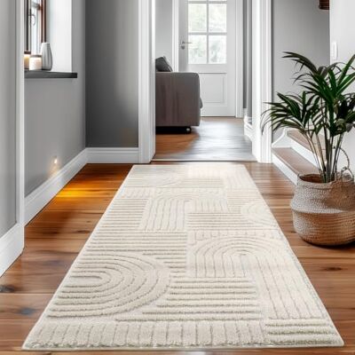 SIMPEX Teppich Läufer 80x250 cm Creme, Hochflor Wohnzimmer Teppich, Weich & Flauschig, Skandinavisch Boho Stil, Langflor Shaggy, Pflegeleicht, Jute Rückseite SIMPEX Teppich Läufer 80x250 cm Creme, Hochflor Wohnzimmer Teppich, Weich & Flauschig, Skandinavisch Boho Stil, Langflor Shaggy, Pflegeleicht, Jute Rückseite