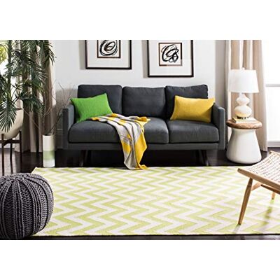 Safavieh Zeitgenössische Teppich für Wohnzimmer, Esszimmer, Schlafzimmer Dhurrie Collection, Kurzer Flor, Grün und Elfenbein, 183 X 274 cm Safavieh Zeitgenössische Teppich für Wohnzimmer, Esszimmer, Schlafzimmer Dhurrie Collection, Kurzer Flor, Grün und Elfenbein, 183 X 274 cm