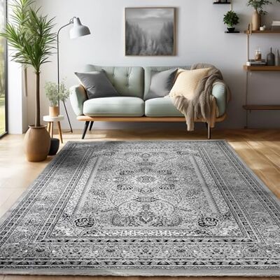 SIMPEX Orient Teppich 80x150 cm Grau, Kurzflor & Pflegeleicht, Klassisches Muster, Flurteppich Vintage Stil für Schlafzimmer oder Gästezimmer SIMPEX Orient Teppich 80x150 cm Grau, Kurzflor & Pflegeleicht, Klassisches Muster, Flurteppich Vintage Stil für Schlafzimmer oder Gästezimmer