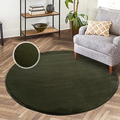 carpet city Hochflor Teppich Wohnzimmer Einfarbig Basil, Oliv-Grün 120x120 cm Rund Super Soft Polyester, Samtig-Flauschiger Flor Fell-Teppiche für Schlafzimmer, Esszimmer, Arbeitszimmer carpet city Hochflor Teppich Wohnzimmer Einfarbig Basil, Oliv-Grün 120x120 cm Rund Super Soft Polyester, Samtig-Flauschiger Flor Fell-Teppiche für Schlafzimmer, Esszimmer, Arbeitszimmer