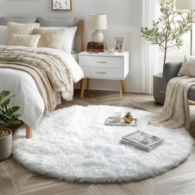 Amdrebio Weißer Runder Teppich Flauschiger Kreisteppich für Schlafzimmer, Kinderzimmer und Jugendzimmer Zotteliger Plüschteppich Amdrebio Weißer Runder Teppich Flauschiger Kreisteppich für Schlafzimmer, Kinderzimmer und Jugendzimmer Zotteliger Plüschteppich