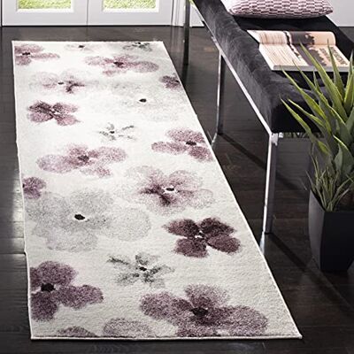 Safavieh Zeitgenössische Teppich für Wohnzimmer, Esszimmer, Schlafzimmer Adirondack Collection, Kurzer Flor, Elfenbein und Lila, 76 X 244 cm Safavieh Zeitgenössische Teppich für Wohnzimmer, Esszimmer, Schlafzimmer Adirondack Collection, Kurzer Flor, Elfenbein und Lila, 76 X 244 cm