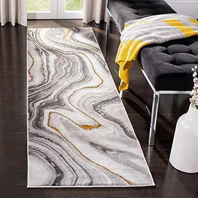 Safavieh Zeitgenössische Teppich für Wohnzimmer, Esszimmer, Schlafzimmer Craft Collection, Kurzer Flor, Grau und Gold, 69 X 244 cm Safavieh Zeitgenössische Teppich für Wohnzimmer, Esszimmer, Schlafzimmer Craft Collection, Kurzer Flor, Grau und Gold, 69 X 244 cm
