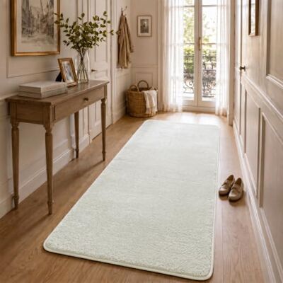 VOUNOT ® Teppich Wohnzimmer 80x200 cm, mit rutschfeste Rückseite & Antirutschmatte, Kuscheliger Kurzflor Flauschig Teppiche Gegend für Schlafzimmer Kinderzimmer Esszimmer, Creme VOUNOT ® Teppich Wohnzimmer 80x200 cm, mit rutschfeste Rückseite & Antirutschmatte, Kuscheliger Kurzflor Flauschig Teppiche Gegend für Schlafzimmer Kinderzimmer Esszimmer, Creme