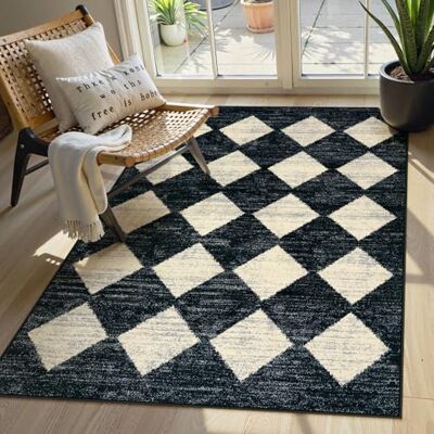 Lahome Maschinenwaschbarer Teppich für Schlafzimmer, ästhetisch, 10,2 x 15,2 cm, weicher Wohnzimmerteppich, rutschfester Eingangsbereich, marokkanisches Rankgitter, bedruckt, schwarz und weiß, für den Lahome Maschinenwaschbarer Teppich für Schlafzimmer, ästhetisch, 10,2 x 15,2 cm, weicher Wohnzimmerteppich, rutschfester Eingangsbereich, marokkanisches Rankgitter, bedruckt, schwarz und weiß, für den