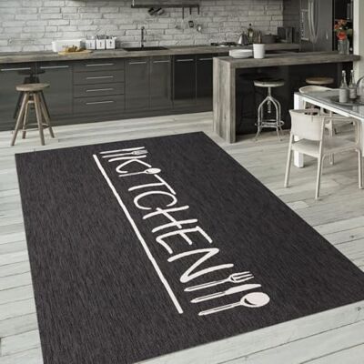 Paco Home Outdoor Teppich Wetterfest Wohnzimmer Balkon Küchenteppich Modernes Muster Mit Schriftzug, Grösse:60x100 cm, Farbe:Anthrazit 2 Paco Home Outdoor Teppich Wetterfest Wohnzimmer Balkon Küchenteppich Modernes Muster Mit Schriftzug, Grösse:60x100 cm, Farbe:Anthrazit 2