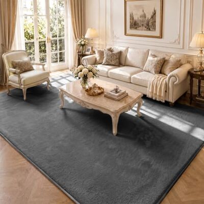 VOUNOT ® Teppich Wohnzimmer Groß 240x340 cm, mit rutschfeste Rückseite & Antirutschmatte, Kuscheliger Kurzflor Flauschig Teppiche Gegend für Schlafzimmer Kinderzimmer Esszimmer, Anthrazit VOUNOT ® Teppich Wohnzimmer Groß 240x340 cm, mit rutschfeste Rückseite & Antirutschmatte, Kuscheliger Kurzflor Flauschig Teppiche Gegend für Schlafzimmer Kinderzimmer Esszimmer, Anthrazit
