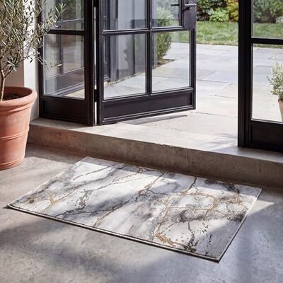 Safavieh Zeitgenössische Teppich für Wohnzimmer, Esszimmer, Schlafzimmer Craft Collection, Kurzer Flor, Grau und Gold, 69 x 122 cm Safavieh Zeitgenössische Teppich für Wohnzimmer, Esszimmer, Schlafzimmer Craft Collection, Kurzer Flor, Grau und Gold, 69 x 122 cm