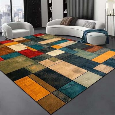 ART Moderner Teppich Wohnzimmer Waschbarer Kurzflor Teppich Schlafzimmer Weiche Vintage Wohnzimmerteppich rutschfest für Kinderzimmer Esszimmer Teppiche Bunt 120 x 180 cm ART Moderner Teppich Wohnzimmer Waschbarer Kurzflor Teppich Schlafzimmer Weiche Vintage Wohnzimmerteppich rutschfest für Kinderzimmer Esszimmer Teppiche Bunt 120 x 180 cm