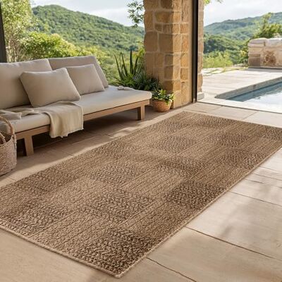 SIMPEX Outdoor Teppich Läufer 80x150 cm Wetterfest Pflegeleicht Jute Natur Optik Karo Design für Flur Eingang Küche Terrasse Balkon SIMPEX Outdoor Teppich Läufer 80x150 cm Wetterfest Pflegeleicht Jute Natur Optik Karo Design für Flur Eingang Küche Terrasse Balkon