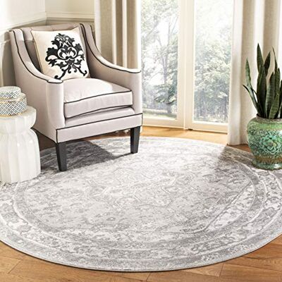 Safavieh Traditionell Teppich für Wohnzimmer, Esszimmer, Schlafzimmer Brentwood Collection, Kurzer Flor, Creme und Grau, 90 x 90 cm Safavieh Traditionell Teppich für Wohnzimmer, Esszimmer, Schlafzimmer Brentwood Collection, Kurzer Flor, Creme und Grau, 90 x 90 cm