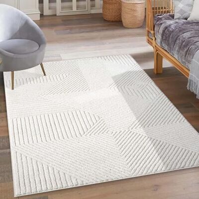 carpet city Kurzflor Teppich Creme 140x200 cm Wohnzimmer-Teppiche Hochtief-Muster, 3D-Effekt Geometrisches Muster, Gestreift Flachflor Bodenbelag, Deko Schlafzimmer carpet city Kurzflor Teppich Creme 140x200 cm Wohnzimmer-Teppiche Hochtief-Muster, 3D-Effekt Geometrisches Muster, Gestreift Flachflor Bodenbelag, Deko Schlafzimmer