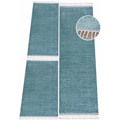 carpet city Bettvorleger Schlafzimmer Blau Shaggy Hochflor Bettumrandung Teppich-Läufer-Set 2X 80x150 cm, 1x 80x300 cm Einfarbige Schlafzimmerteppiche Blaue Läufer Bett carpet city Bettvorleger Schlafzimmer Blau Shaggy Hochflor Bettumrandung Teppich-Läufer-Set 2X 80x150 cm, 1x 80x300 cm Einfarbige Schlafzimmerteppiche Blaue Läufer Bett