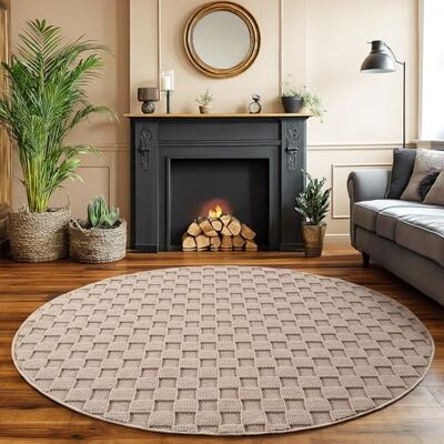 SIMPEX Teppich Rund 160 cm Beige Karo Design Bouclé Schlingenflor Skandi Stil Modern Weich Strapazierfähig Pflegeleicht großer runder Teppich für Wohnzimmer Esszimmer Schlafzimmer SIMPEX Teppich Rund 160 cm Beige Karo Design Bouclé Schlingenflor Skandi Stil Modern Weich Strapazierfähig Pflegeleicht großer runder Teppich für Wohnzimmer Esszimmer Schlafzimmer