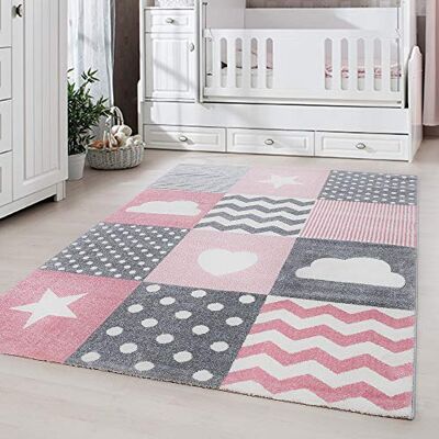 Carpetsale24 Kinderteppich Rosa Patchwork Design 140x200 cm – Großer Teppich fürs Kinderzimmer – Kuschelig & Liebevoll gestaltet Carpetsale24 Kinderteppich Rosa Patchwork Design 140x200 cm – Großer Teppich fürs Kinderzimmer – Kuschelig & Liebevoll gestaltet