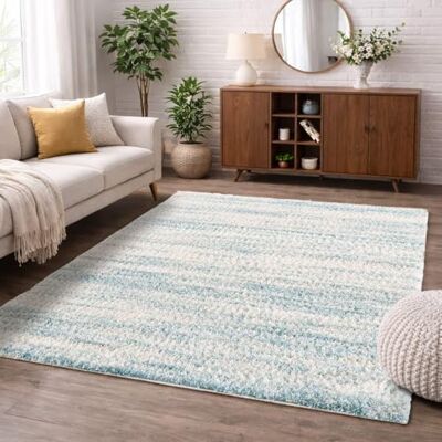 carpet city Hochflor Teppich Shaggy Creme, Blau 80x300 cm Meliertes Muster Teppich-Läufer flauschig weich moderner Flur- & Wohnzimmerteppich carpet city Hochflor Teppich Shaggy Creme, Blau 80x300 cm Meliertes Muster Teppich-Läufer flauschig weich moderner Flur- & Wohnzimmerteppich