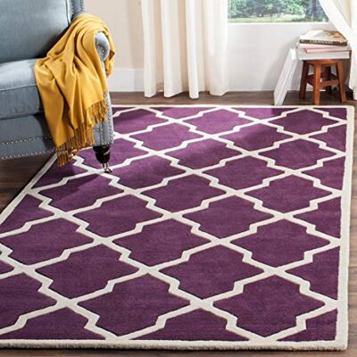 Safavieh Zeitgenössische Teppich für Wohnzimmer, Esszimmer, Schlafzimmer Chatham Collection, Kurzer Flor, Lila und Elfenbein, 152 X 244 cm Safavieh Zeitgenössische Teppich für Wohnzimmer, Esszimmer, Schlafzimmer Chatham Collection, Kurzer Flor, Lila und Elfenbein, 152 X 244 cm