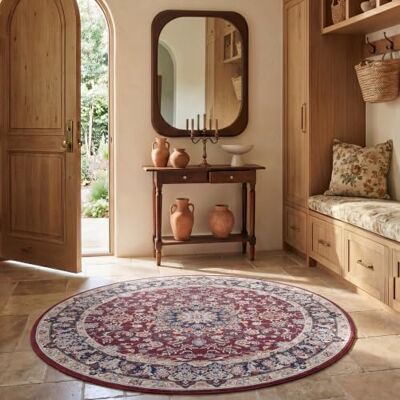 Safavieh Traditionell Teppich für Rug Ideal für stark frequentierte Bereiche Maschinenwaschbar und rutschfest Tucson Collection, Kurzer Flor, in Rot Und Marine, 183 X 183 cm Safavieh Traditionell Teppich für Rug Ideal für stark frequentierte Bereiche Maschinenwaschbar und rutschfest Tucson Collection, Kurzer Flor, in Rot Und Marine, 183 X 183 cm