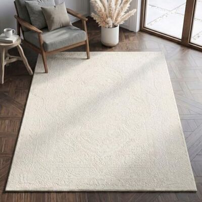VIMODA Teppich Wohnzimmer Teppich Schlafzimmer, Flur, küche Kurzflor Orient Design Vintage Hoch-Tief-Effekt Modern 3D Weich,Farbe:Creme;Maße:200 x 290 cm VIMODA Teppich Wohnzimmer Teppich Schlafzimmer, Flur, küche Kurzflor Orient Design Vintage Hoch-Tief-Effekt Modern 3D Weich,Farbe:Creme;Maße:200 x 290 cm