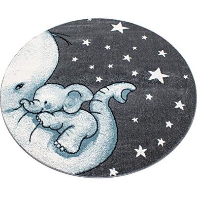 Carpetsale24 Runder Kinderteppich Elefantenmotiv Ø160 cm – Großer Teppich in Blau – Kuschelig, Allergikerfreundlich & Kindlich Carpetsale24 Runder Kinderteppich Elefantenmotiv Ø160 cm – Großer Teppich in Blau – Kuschelig, Allergikerfreundlich & Kindlich