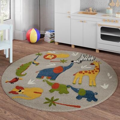 Smart Kids Benny & Friends Kinderteppich, 160 cm rund, Sand beige meliert gewebter Kinderteppich, Entdecke die bunte Safari mit Krokodilen, Elefanten, Giraffen und Zebras Smart Kids Benny & Friends Kinderteppich, 160 cm rund, Sand beige meliert gewebter Kinderteppich, Entdecke die bunte Safari mit Krokodilen, Elefanten, Giraffen und Zebras