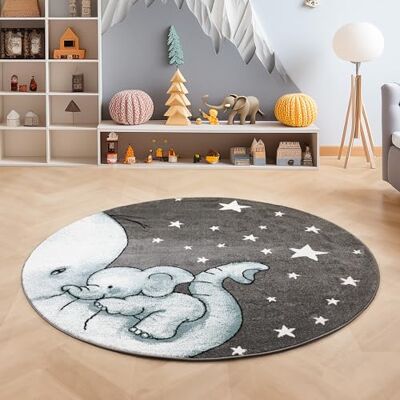 SIMPEX Runder Kinderteppich Elefantenmotiv Ø160 cm Großer Teppich in Blau Kuschelig, Allergikerfreundlich & Kindlich SIMPEX Runder Kinderteppich Elefantenmotiv Ø160 cm Großer Teppich in Blau Kuschelig, Allergikerfreundlich & Kindlich