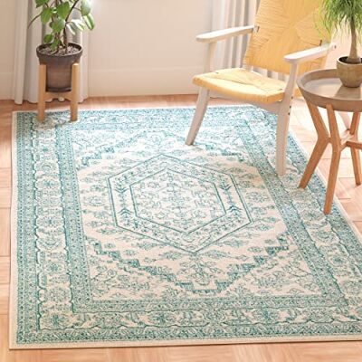 Safavieh Traditionell Teppich für Wohnzimmer, Esszimmer, Schlafzimmer Adirondack Collection, Kurzer Flor, Elfenbein und Blaugrün, 91 X 152 cm Safavieh Traditionell Teppich für Wohnzimmer, Esszimmer, Schlafzimmer Adirondack Collection, Kurzer Flor, Elfenbein und Blaugrün, 91 X 152 cm