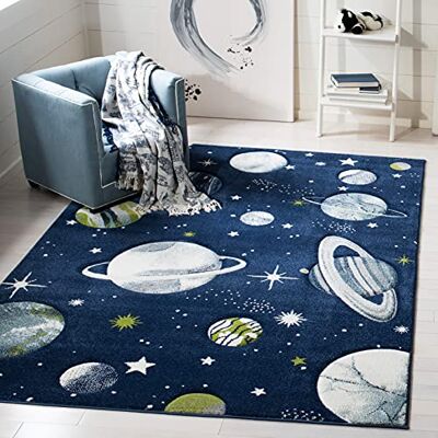 Safavieh Zeitgenössische Teppich für Wohnzimmer, Esszimmer, Schlafzimmer Carousel Kids Collection, Kurzer Flor, Marineblau und Elfenbein, 99 X 160 cm Safavieh Zeitgenössische Teppich für Wohnzimmer, Esszimmer, Schlafzimmer Carousel Kids Collection, Kurzer Flor, Marineblau und Elfenbein, 99 X 160 cm