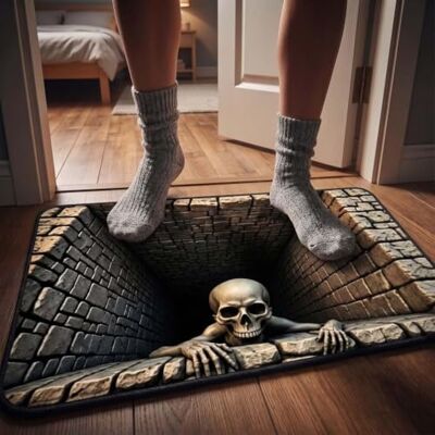 Generic 3D Teppich Optische Täuschung 3D Halloween Fussmatte Innen Lustig 3D-Teppich mit optischer Illusion: Gruseliger Rundteppich mit Geist-Motiv, weich & rutschfest für Home-Party-Deko Generic 3D Teppich Optische Täuschung 3D Halloween Fussmatte Innen Lustig 3D-Teppich mit optischer Illusion: Gruseliger Rundteppich mit Geist-Motiv, weich & rutschfest für Home-Party-Deko