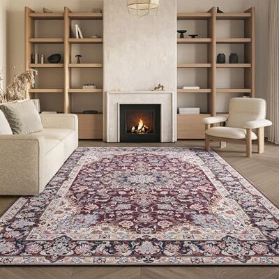 Safavieh Traditionell Teppich für Rug Ideal für stark frequentierte Bereiche Maschinenwaschbar und rutschfest Tucson Collection, Kurzer Flor, in Rot Und Marine, 183 X 274 cm Safavieh Traditionell Teppich für Rug Ideal für stark frequentierte Bereiche Maschinenwaschbar und rutschfest Tucson Collection, Kurzer Flor, in Rot Und Marine, 183 X 274 cm