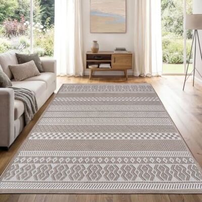 Paco Home Outdoor Teppich, Wetterfest, UV-beständig & Pflegeleicht, Flachgewebe Modern Boho-Style. Ideal für Terrasse Balkon Wohnzimmer & Küche, Grösse:133x190 cm, Farbe:Beige Paco Home Outdoor Teppich, Wetterfest, UV-beständig & Pflegeleicht, Flachgewebe Modern Boho-Style. Ideal für Terrasse Balkon Wohnzimmer & Küche, Grösse:133x190 cm, Farbe:Beige